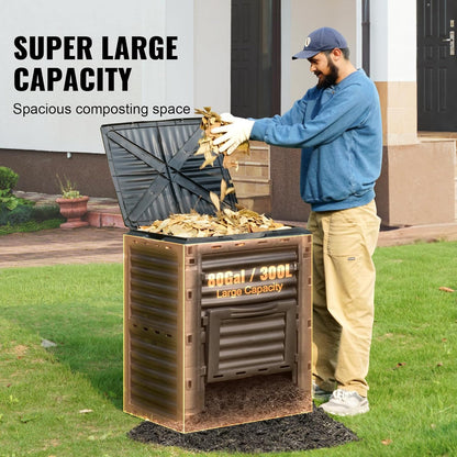 VEVOR Garden Compost Bin 80 Gallon, BPA Free Composter, Large Capacity Outdoor Composting Bin with