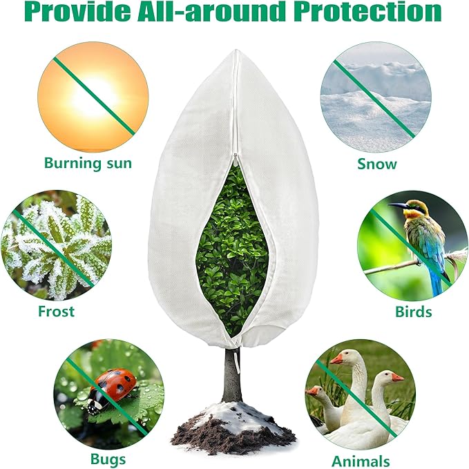Plant Covers Freeze Protection, 1 Pack 78''× 95'' White Frost Cloths Blankets with Zipper