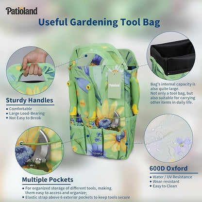10-Piece Garden Tool Set – Green Floral Gardening Hand Tools with Non-Slip Handles, Heavy Duty
