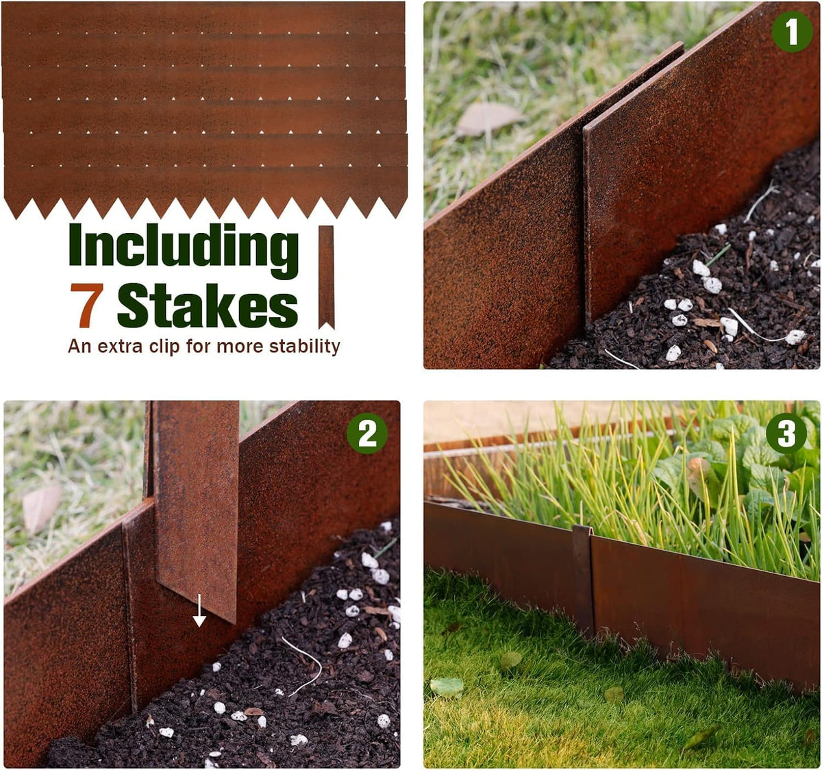 Worth Garden 6 Pack Cor-Ten Steel Landscape Edging w/Rust Patina Finish - 40" L x 8" H Strips
