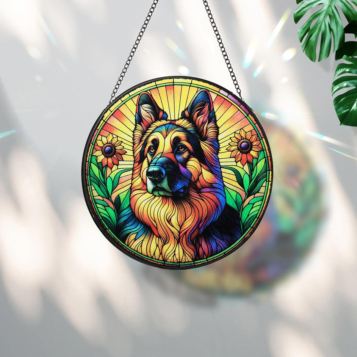 Stained Glass Dog Memorial Suncatcher,German Shepherd Window Hanging,Sympathy Gifts for Pet