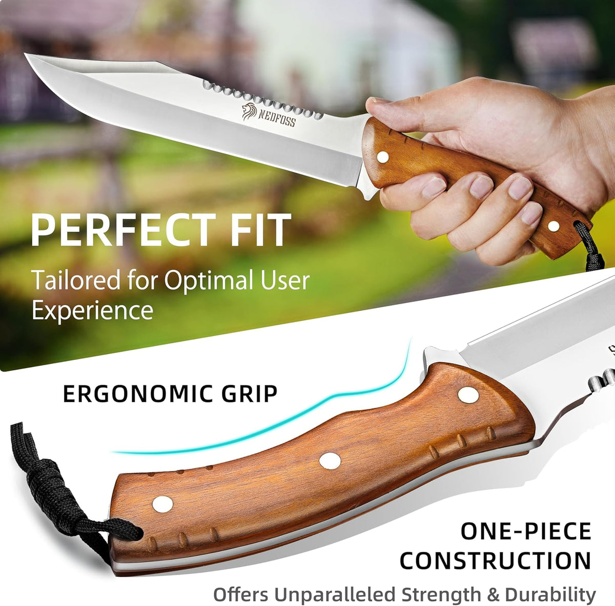 NedFoss 13.5" Machete Knife with Leather Sheath, Strong 8Cr14Mov Steel 0.22" Thick Blade Full Tang