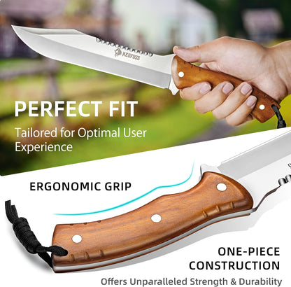 NedFoss 13.5" Machete Knife with Leather Sheath, Strong 8Cr14Mov Steel 0.22" Thick Blade Full Tang