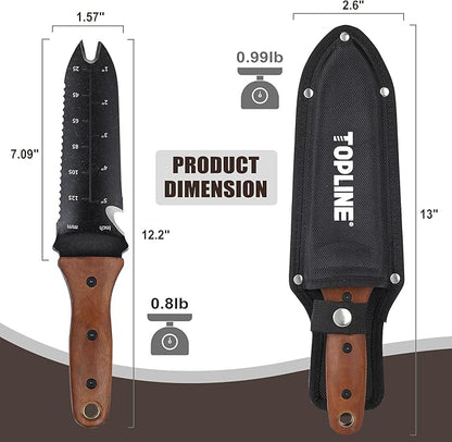 TOPLINE Hori Hori Garden Knife with Oxford Sheath, 7”Stainless Steel Blade with Cutting Edge