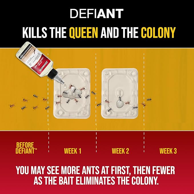 Catchmaster DEFIANT Premium Liquid Ant Killer, 1-Year Supply, Kills the Queen and Colony, No Mess