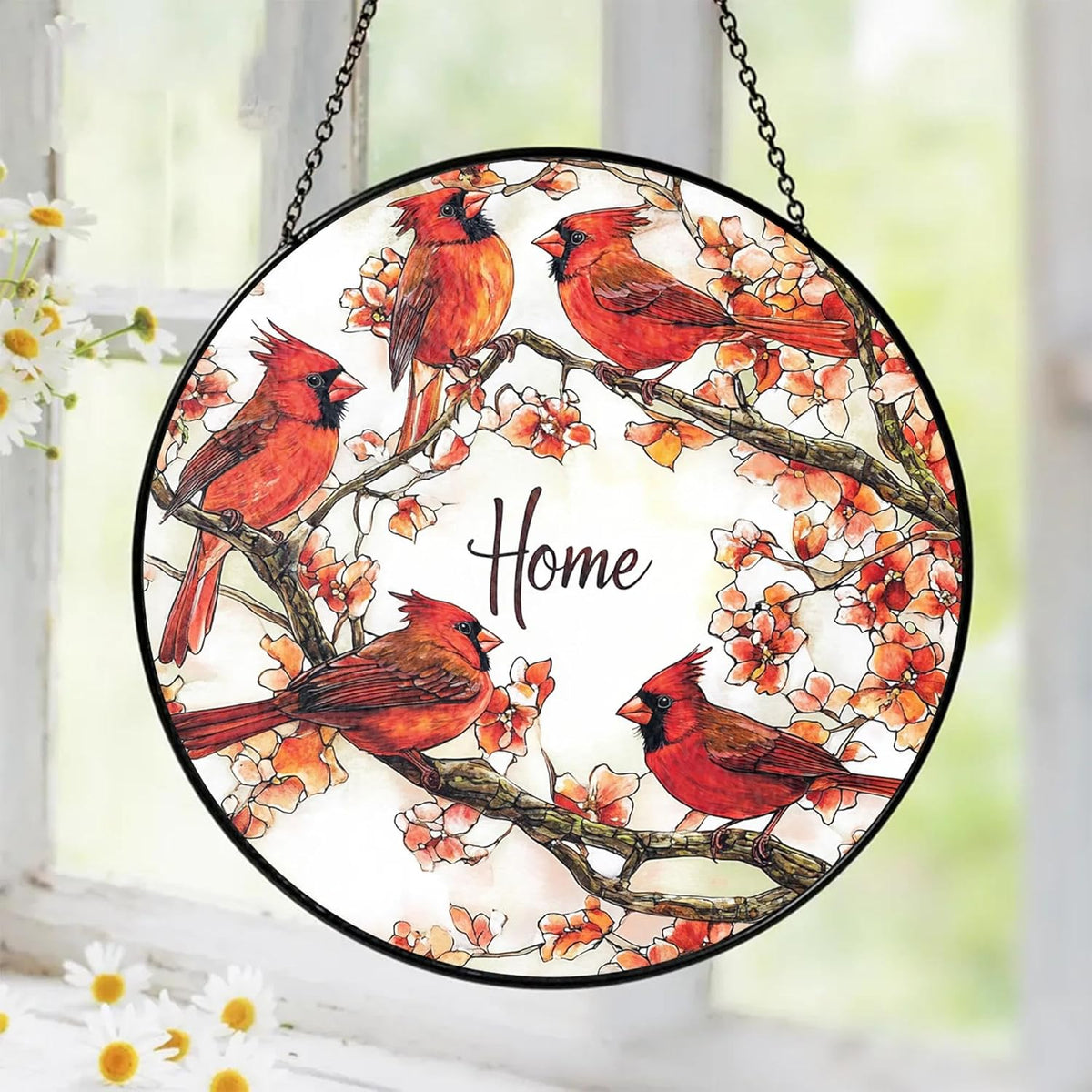 Cardinal Suncatcher Stained Glass Window Hanging Decor, Cardinals Memorial Gifts for Loss of Loved