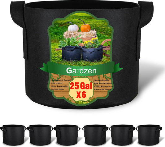 Gardzen 6-Pack 25 Gallon Grow Bags, Aeration Fabric Pots with Handles, Heavy Duty Cloth Pots for