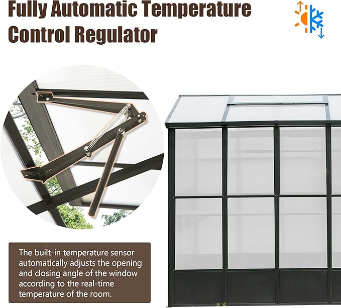Domi 8x10FT Greenhouse, Polycarbonate Green House with Fully Auto Temperature Control Vent, Outdoor