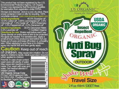 US Organic Mosquito Repellent Anti Bug Outdoor Pump Sprays, USDA Certification, Cruelty Free