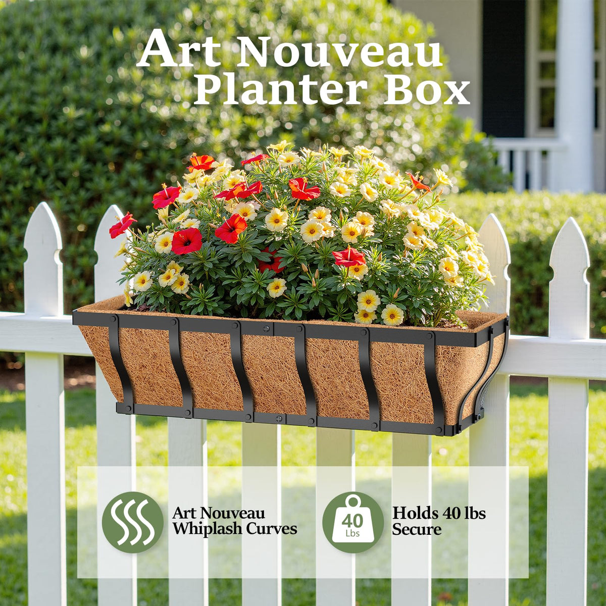 VOXOR Railing Planter Boxes, Heavy Duty Window Box Planters, Adjustable Balcony Planters for