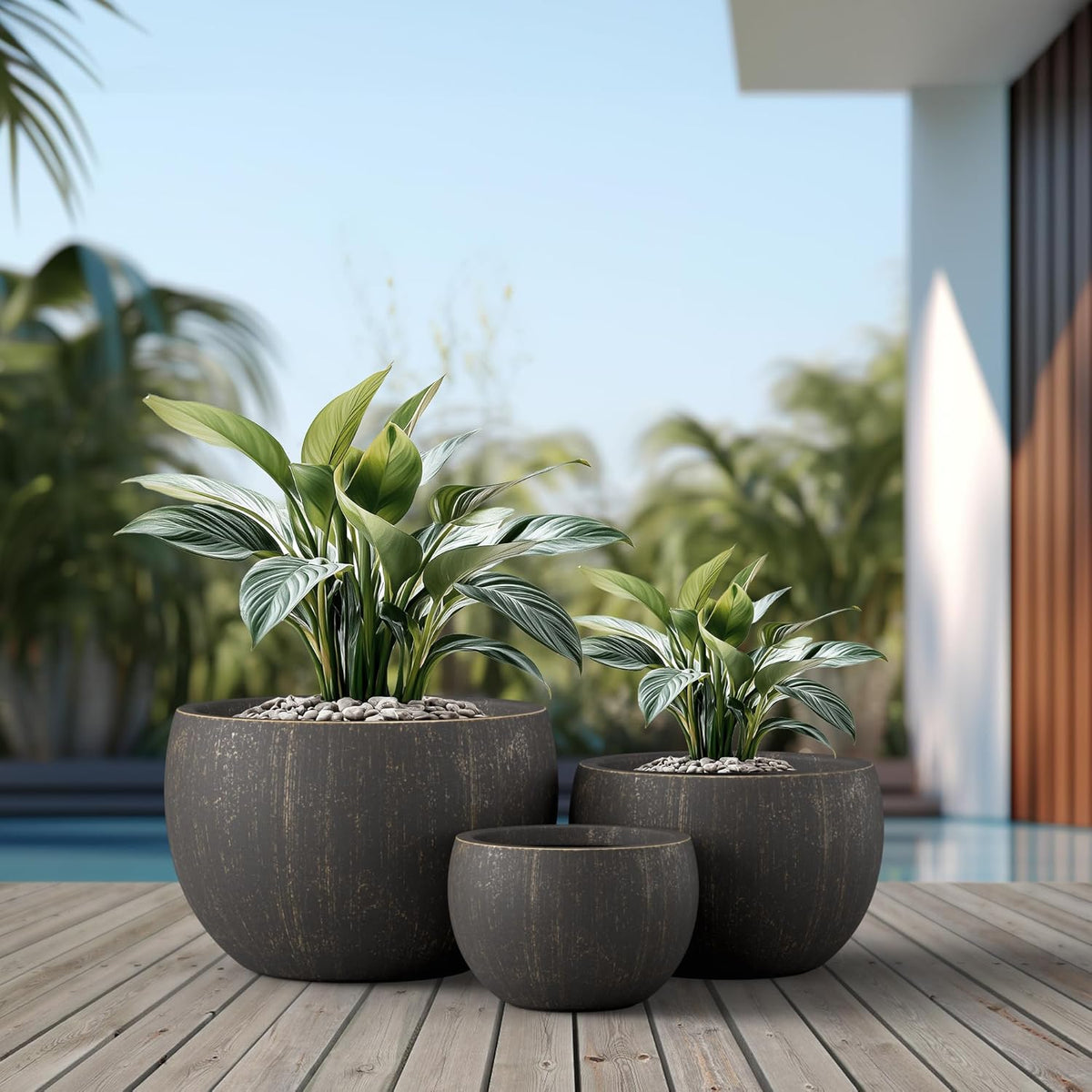 Kante 19.9",15.7",11.8" Dia Round Concrete Planter Set of 3, Outdoor/Indoor Large Bowl Plant Pots
