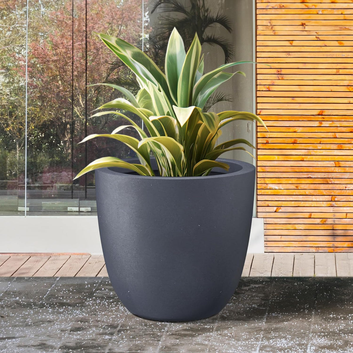 Kante 18 Inch Dia Round Concrete Planter, Indoor Outdoor Large Plant Pot with Drainage Hole and