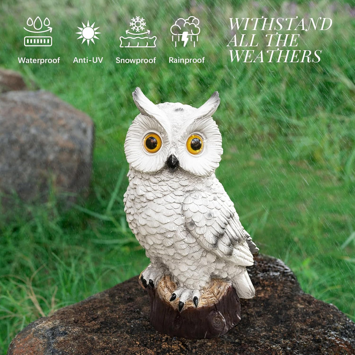 Solar Owl Garden Statues Outdoor Decor Resin Owl Figurine with LED Lights Owl Sculpture for Porch