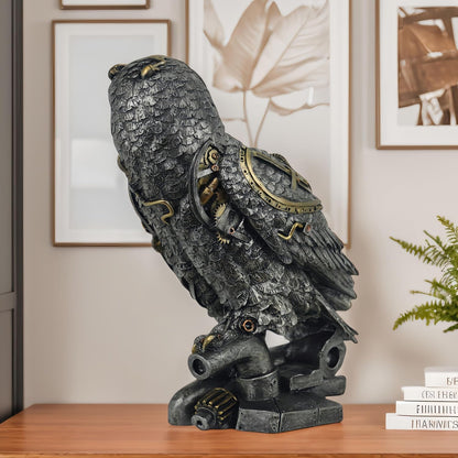 Steampunk Owl Statue 11.6'' H Metallic Silver and Gold Gothic Collectible Animal Figurine Wisdom