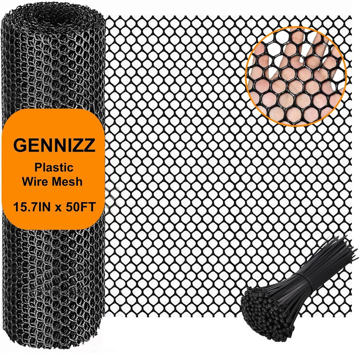 Plastic Wire Mesh Fence Roll, GENNIZZ 15.7IN x 50FT Plastic Chicken Wire Mesh, Garden Netting