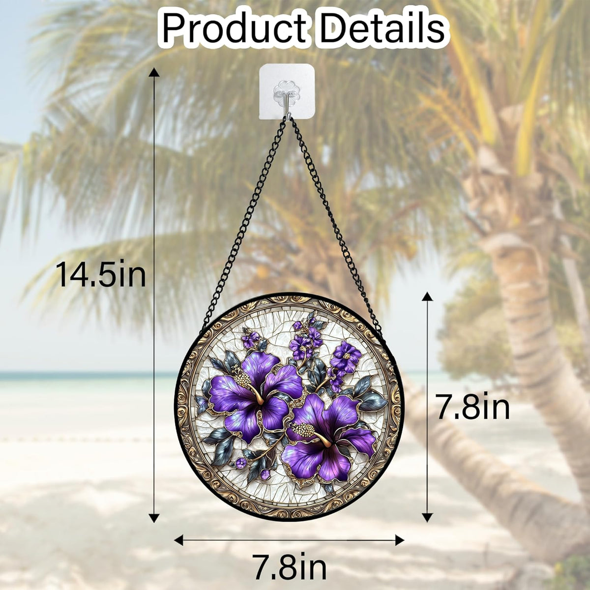 Stained Glass Window Hanging, Purple Flowers Romantic Suncatcher for Doors Home Sun Catchers