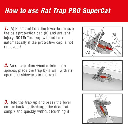 SWISSINNO Rat Trap PRO SuperCat - Reusable, Reliable and Effective - Powerful snap Trap for Rat