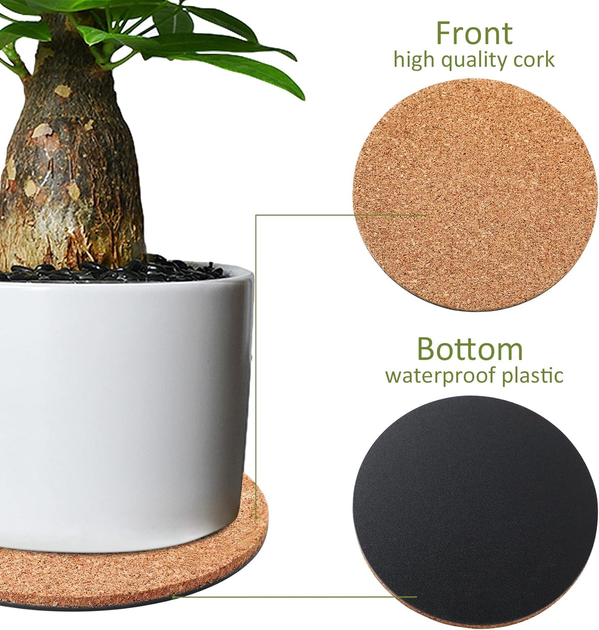 4 Pieces Cork Plant Mats Round Cork Plant Coasters for Garden Pots, DIY Craft Project (4 Inches,6