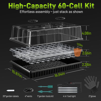 Mulctun 120-Cell Seed Starter Tray with Grow Light, Seedling Starter Trays with 4.08" Humidity