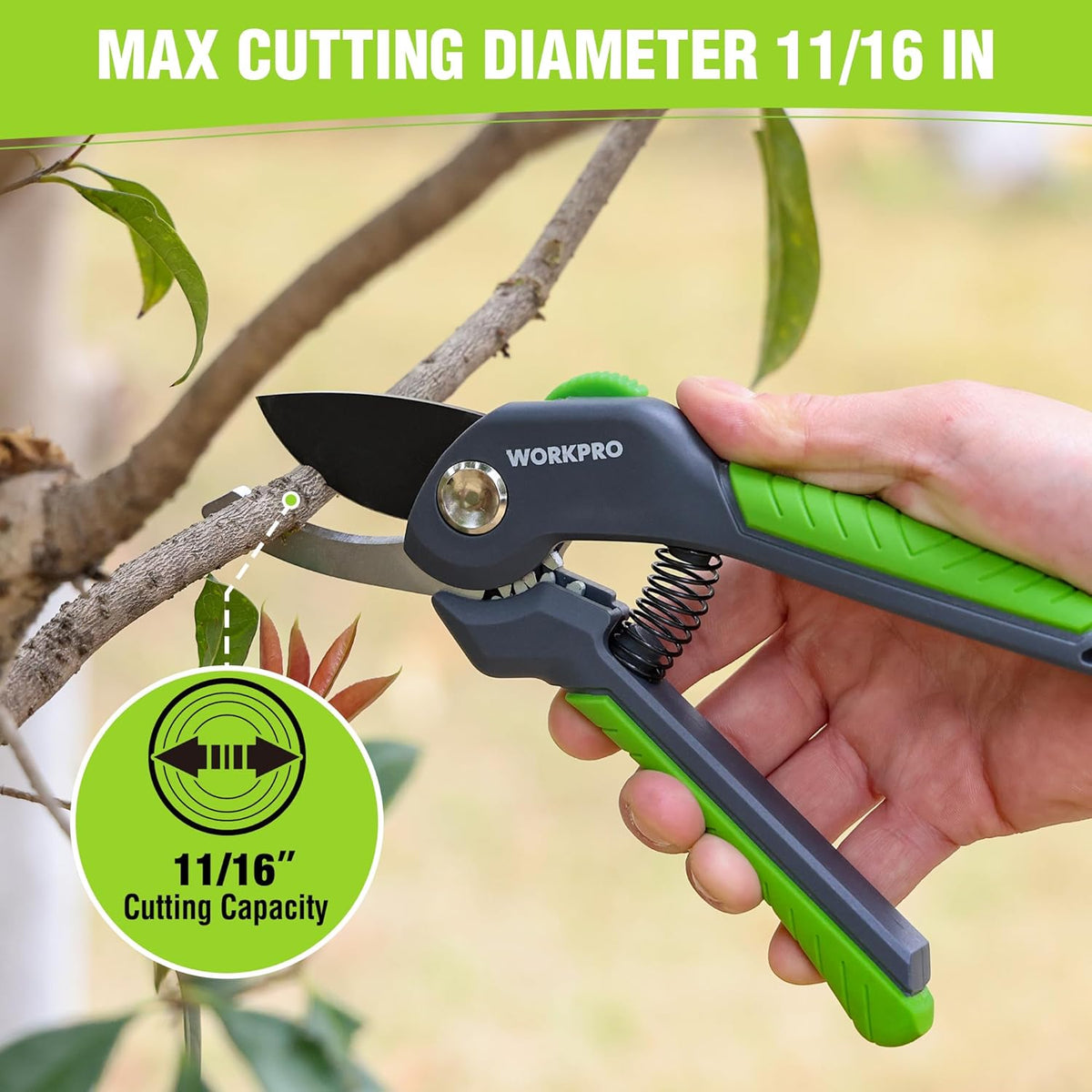 WORKPRO 8.5" Bypass Pruning Shear, Heavy Duty Garden Scissors & Clippers with Labor-Saving Design