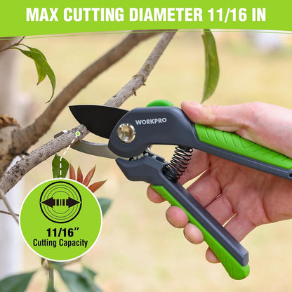 WORKPRO 8.5" Bypass Pruning Shear, Heavy Duty Garden Scissors & Clippers with Labor-Saving Design