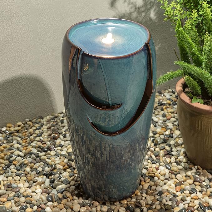 Glitzhome 29.25" H Oversized Ceramic Vase Outdoor Water Fountain Tall Patio Garden Water Fountain