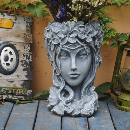 Sungmor Creative Goddess Head Planter Statue for Garden Ornaments | 9×9×14 Inch Premium Resin |