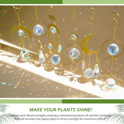 HDCRYSTALGIFTS 6 Pack Small Trellis for Potted Plants Indoor with Colorful Crystal Sun Catcher