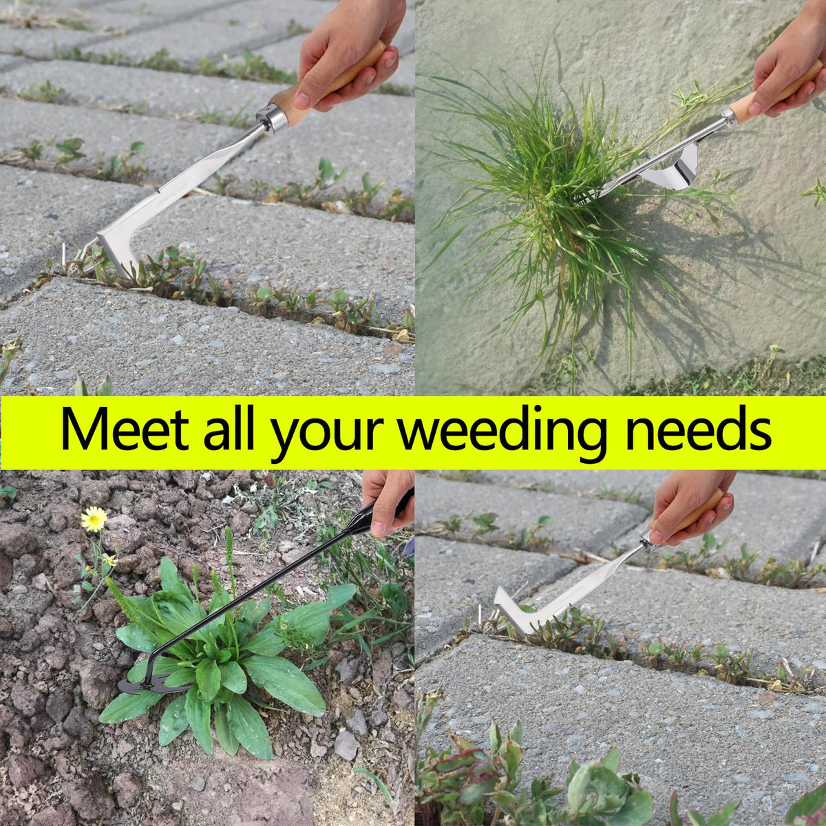 3 Pack Weed Puller Tool, Manual Hand Weeder Paver, Crack Weeder, Stainless Steel Crevice Weeding