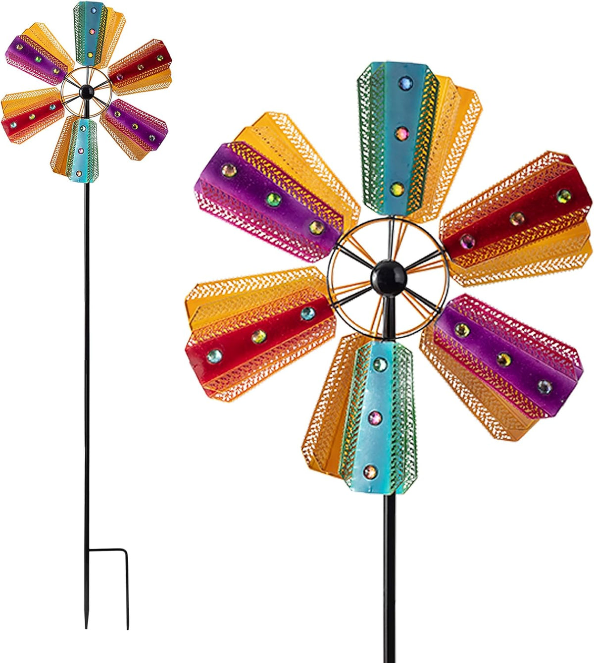 Alpine Corporation 86" Tall Outdoor Colorful Bejeweled Wind Spinner Stake Yard Decoration