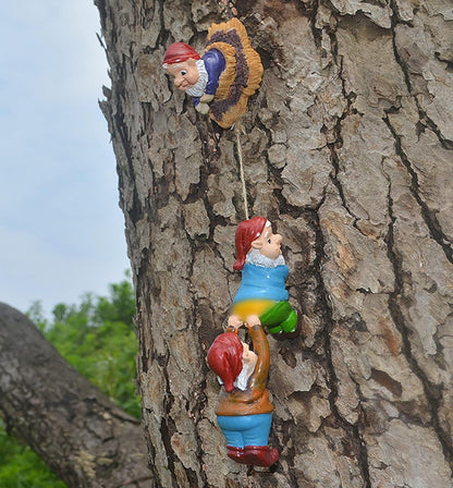 Outdoor Garden Gnome Climbing Rope Statue,Garden Gnomes Statue, Resin Garden Tree Hugger Outdoor