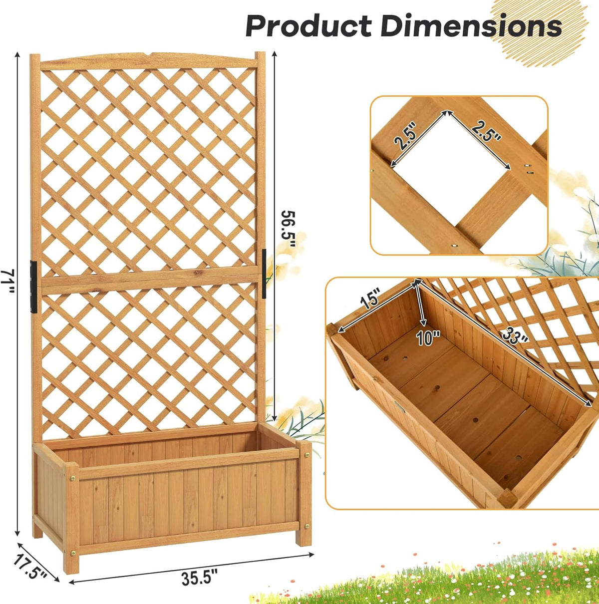 S AFSTAR Raised Garden Bed with Trellis, Indoor & Outdoor Wood Elevated Plant Container with