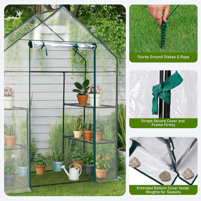 Outvita Walk-in Greenhouse, Outdoor Durable PVC Plant Green House for Frost Protection with 3 Tiers