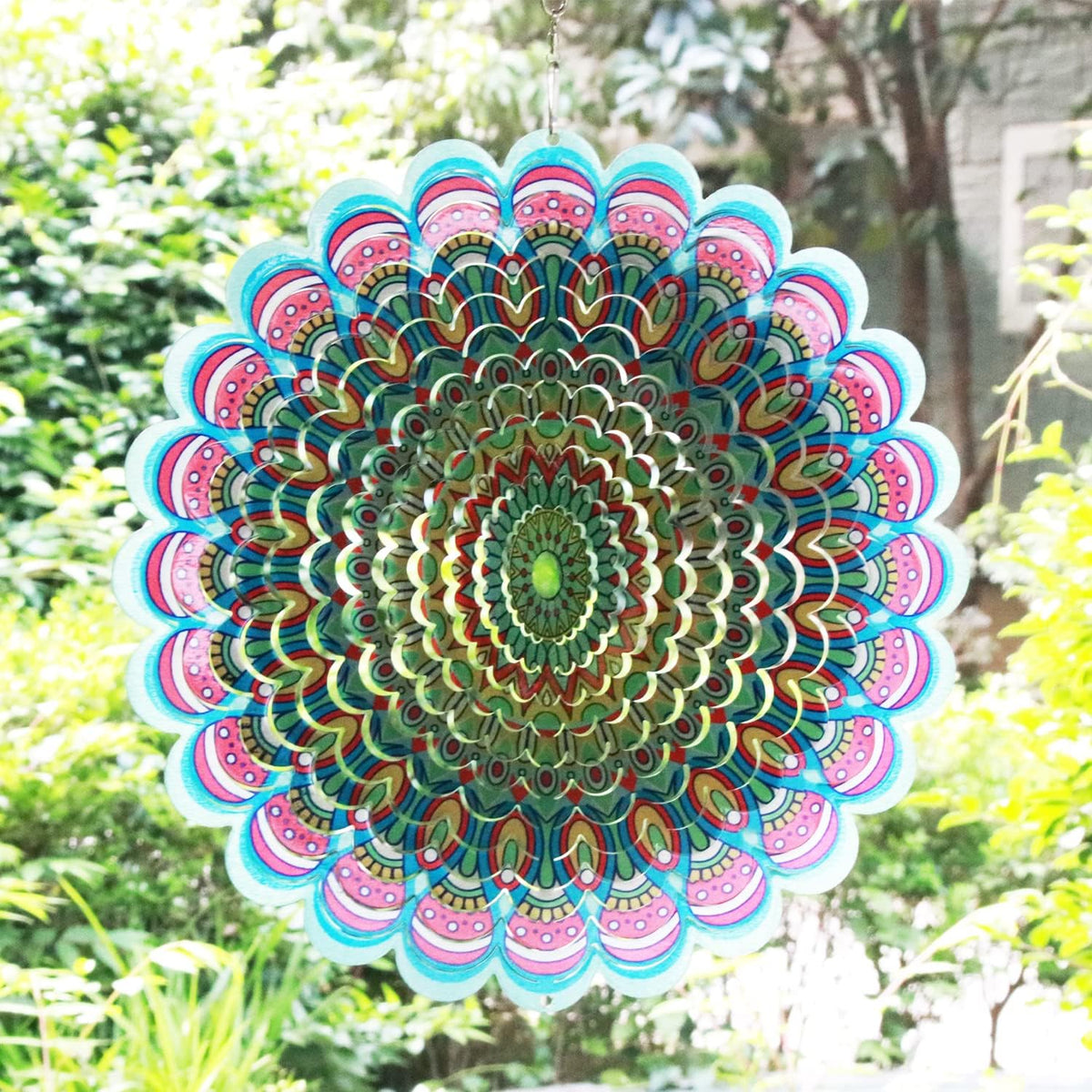 SPRING SONG Colorful Mandala Kinetic Wind Spinner for Yard and Garden Stainless Steel Spinner
