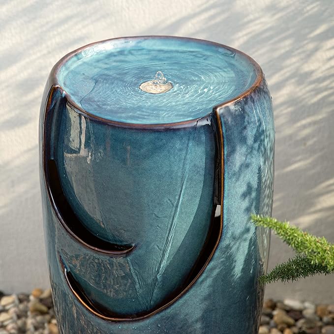 Glitzhome 29.25" H Oversized Ceramic Vase Outdoor Water Fountain Tall Patio Garden Water Fountain
