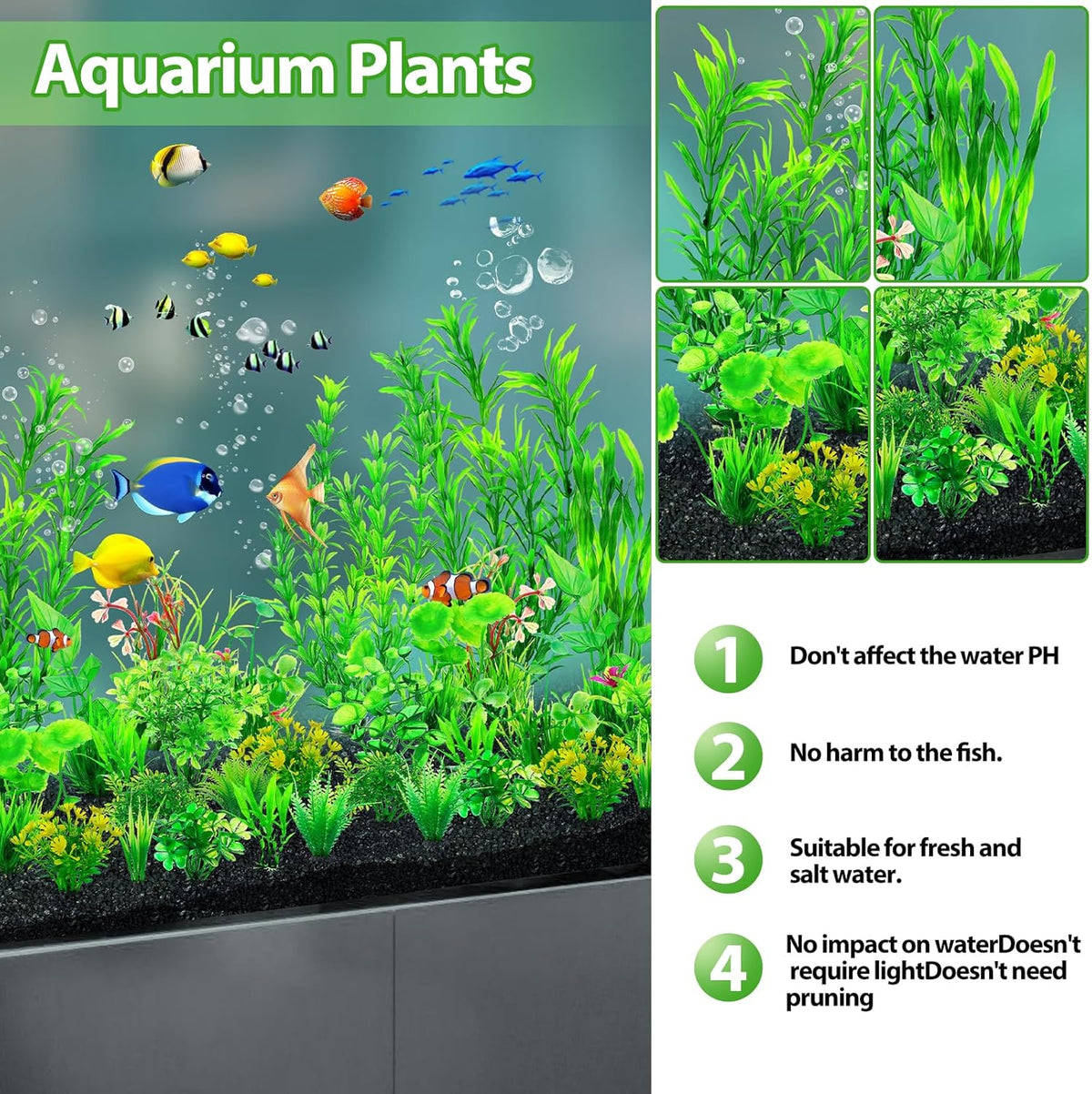 CousDUoBe 30pcs Fish Tank Accessories Aquarium Decorations Green Plants, Fish Tank Decor, Aquarium