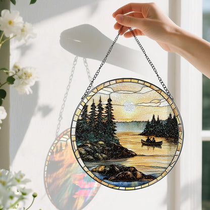 8-Inch Stained Glass Ornament, Stained Glass Window Hanging, Window Hanging Decor Suncatcher, Canoe
