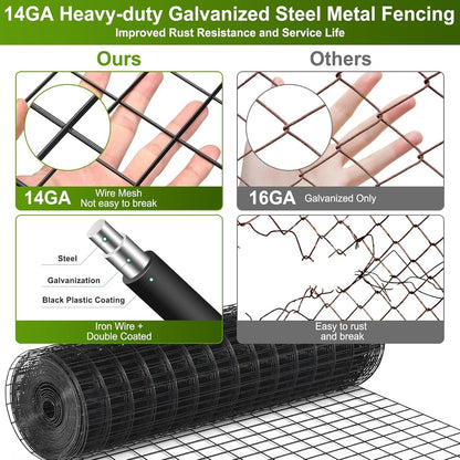 Black Welded Wire Fence 36 Inch x 59 Foot, 2.4" x 2.4" 14GA PVC Coated Wire Fencing for Garden Bed