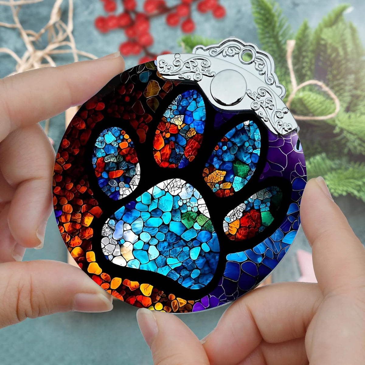Stained Glass Christmas Ornaments, Jocidea Pet Ornaments for Christmas Tree, Christmas Tree Decor
