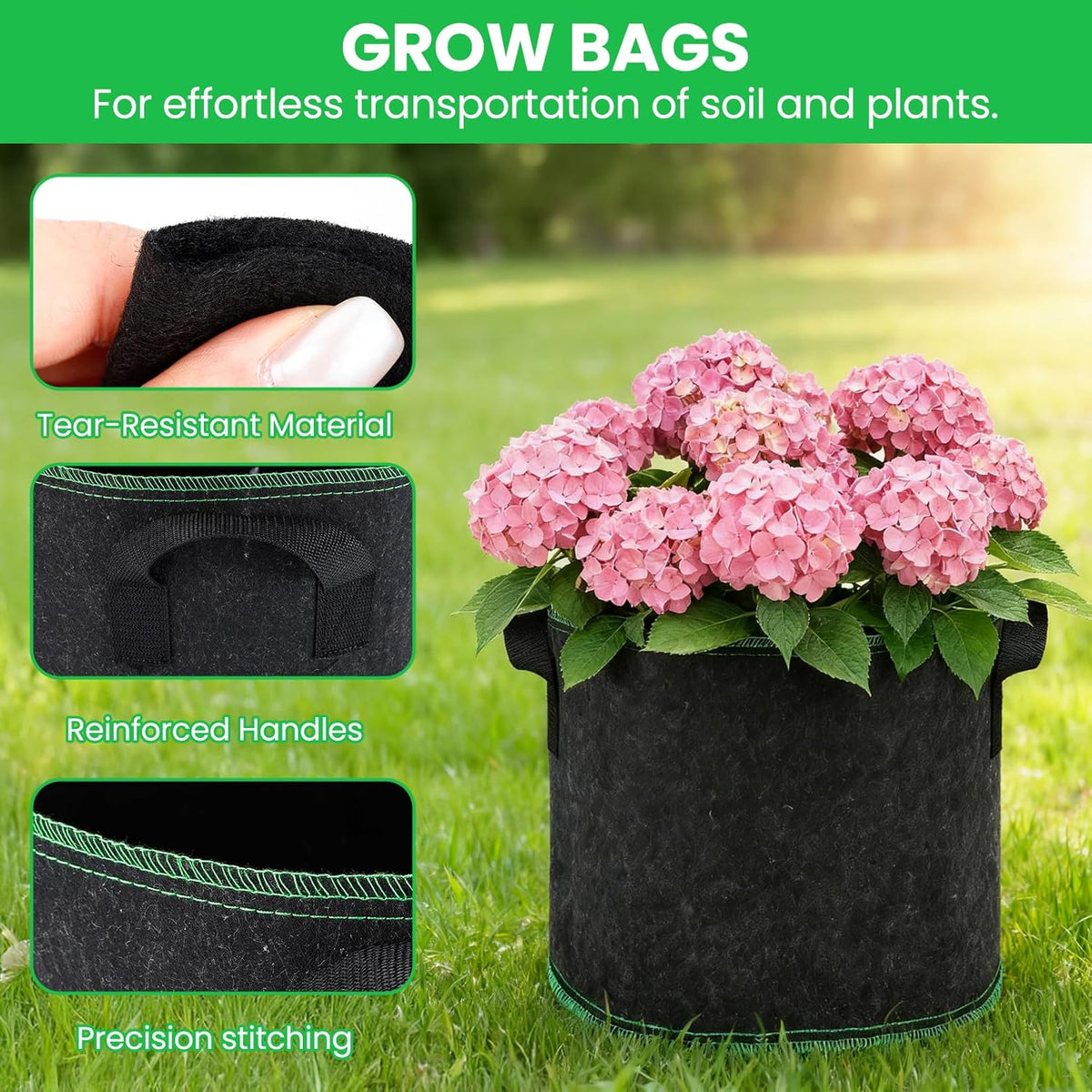 5 Gallon Grow Bags, 10 Pack Heavy Duty Aeration Fabric Pots,Thickened Nonwoven Fabric Pots with