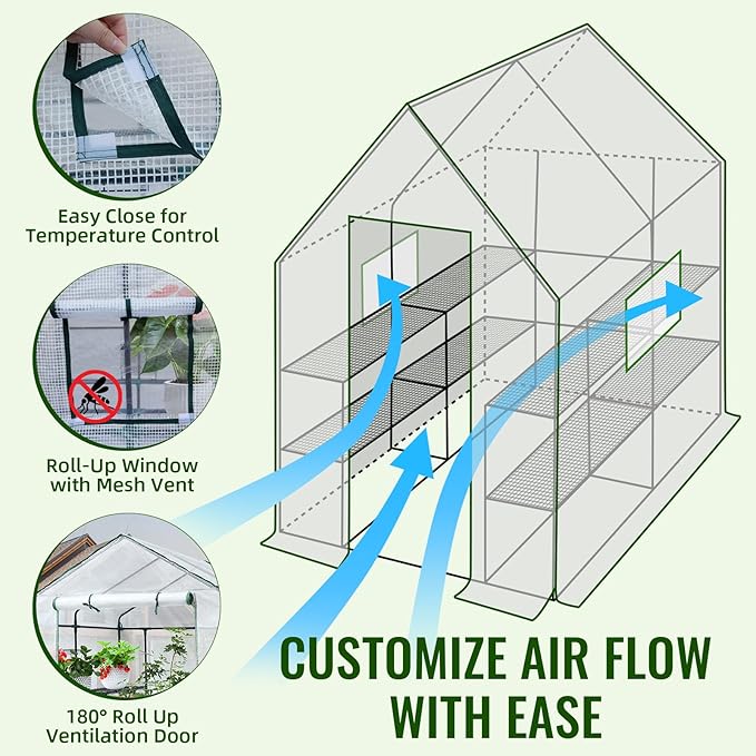 Greengro Greenhouse, 57 x 57 x 76'' Greenhouses for Outdoors, Portable Greenhouse Kit with Mesh
