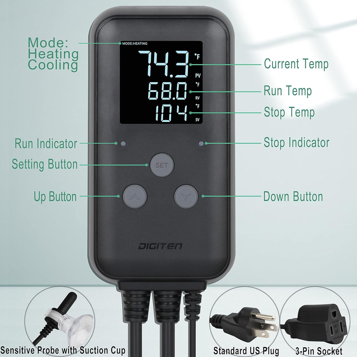 DIGITEN Waterproof Temperature Controller DTC310 Digital Temperature Controller Aquarium