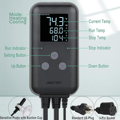 DIGITEN Waterproof Temperature Controller DTC310 Digital Temperature Controller Aquarium