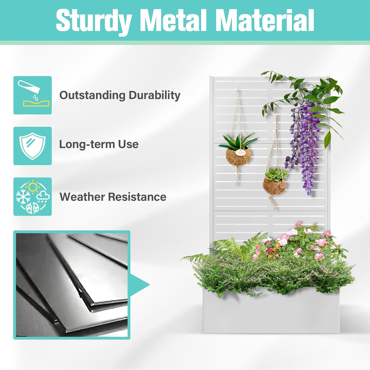 71"x35"x16" Metal Planter Box with Trellis Raised Garden Bed with Trellis, Planter Box & Privacy