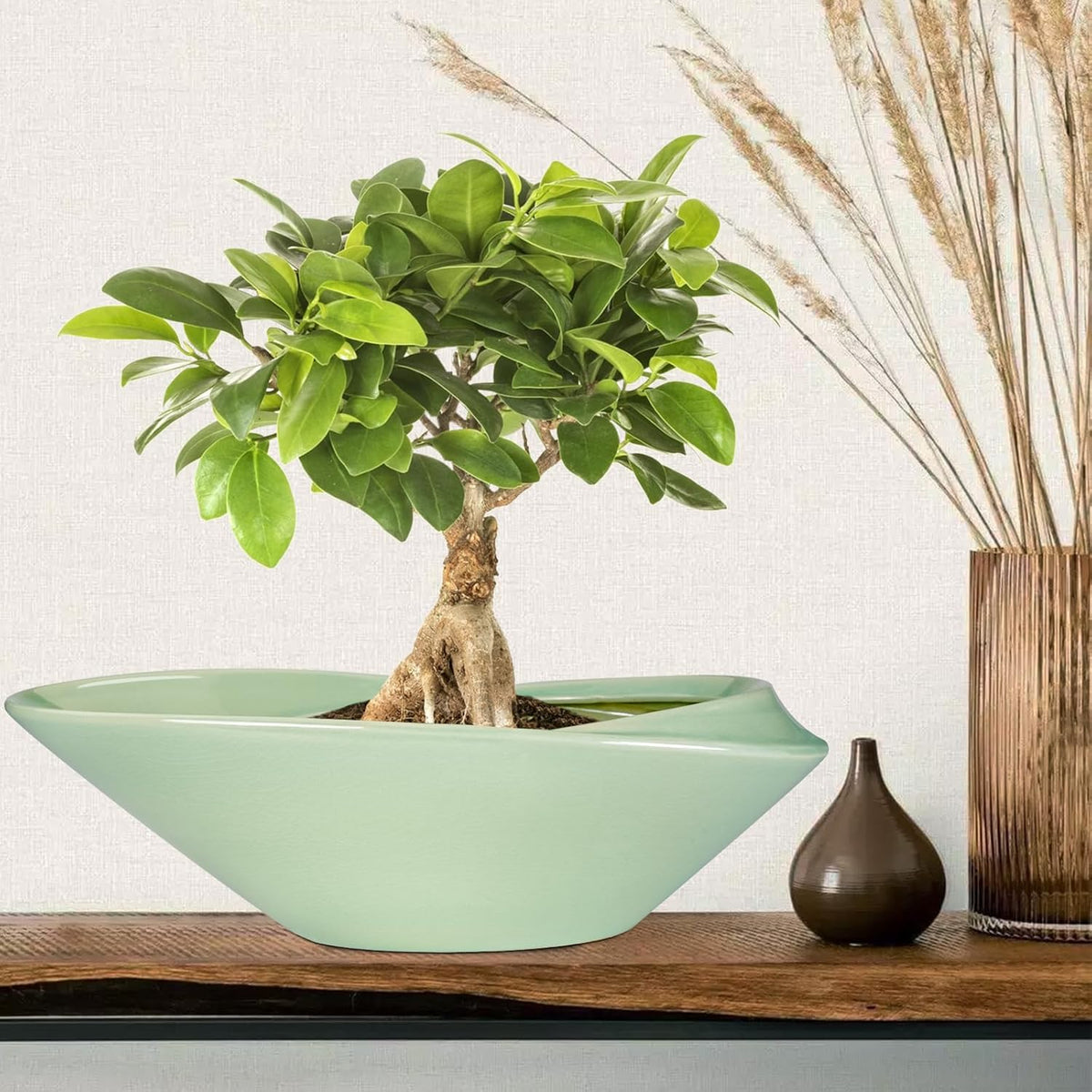 Ceramic Bonsai Pot - 18 Inch Planter with Drainage Hole Large Modern Bonsai Planter Decorative