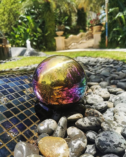 Rainbow Gazing Globe Mirror Ball in Stainless Steel, Shiny Hollow Sphere Sparkling Housewarming