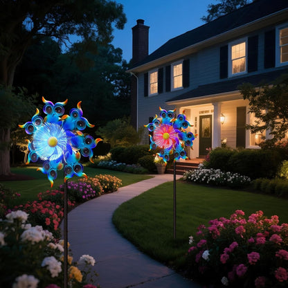 Solar Owls Wind Spinners for Yard and Garden,51 Inch Solar Windmill Seven Color LED Light Whirligig