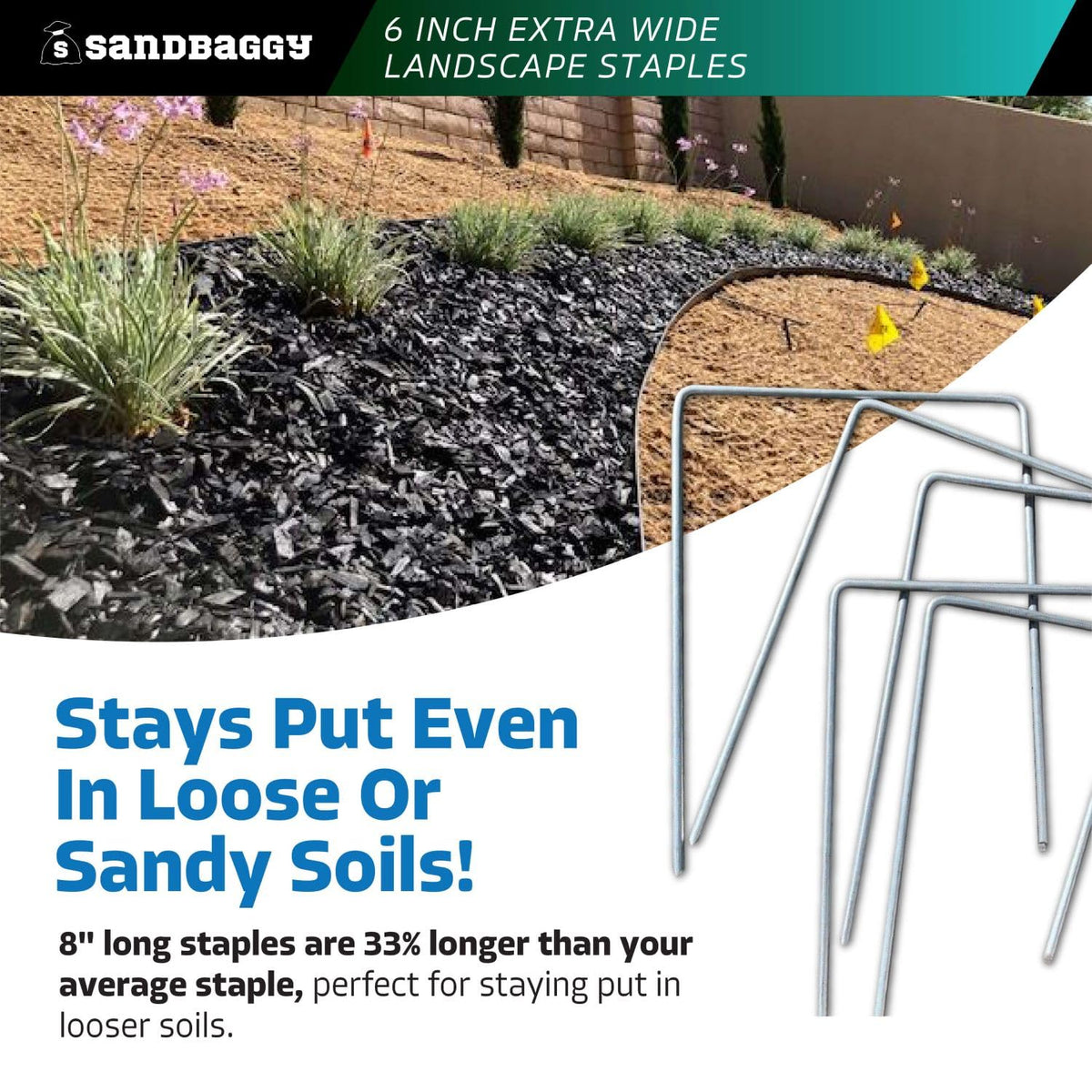 Sandbaggy 6" Wide Landscape Staples - Extra Heavy Duty: 7 Gauge Galvanized Steel - Hold Down Pipes