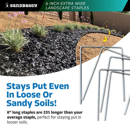 Sandbaggy 6" Wide Landscape Staples - Extra Heavy Duty: 7 Gauge Galvanized Steel - Hold Down Pipes