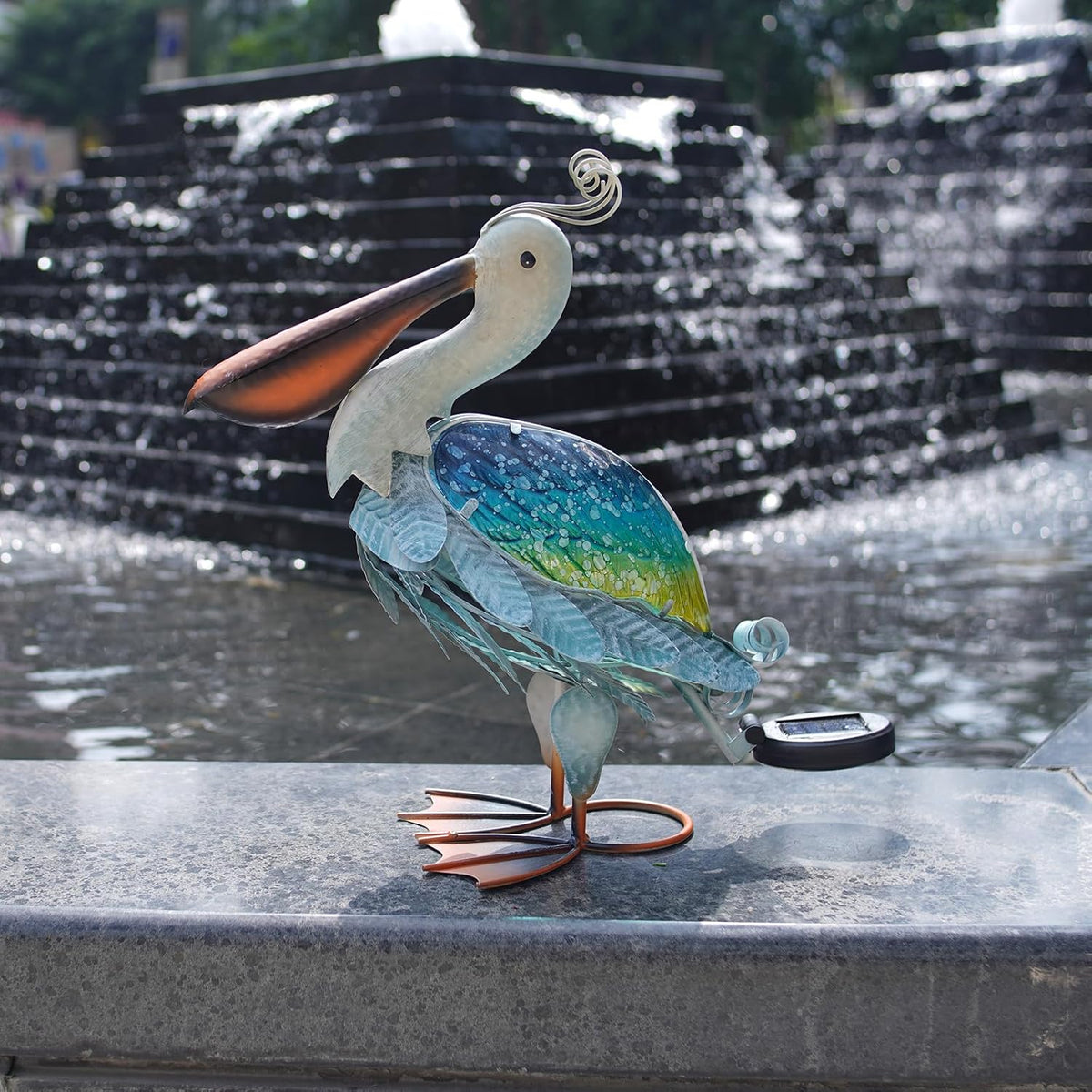 HONGLAND Solar Metal Pelican Statues Garden Sculpture & Statues, 17 Inch Glass Outdoor Pelican Yard
